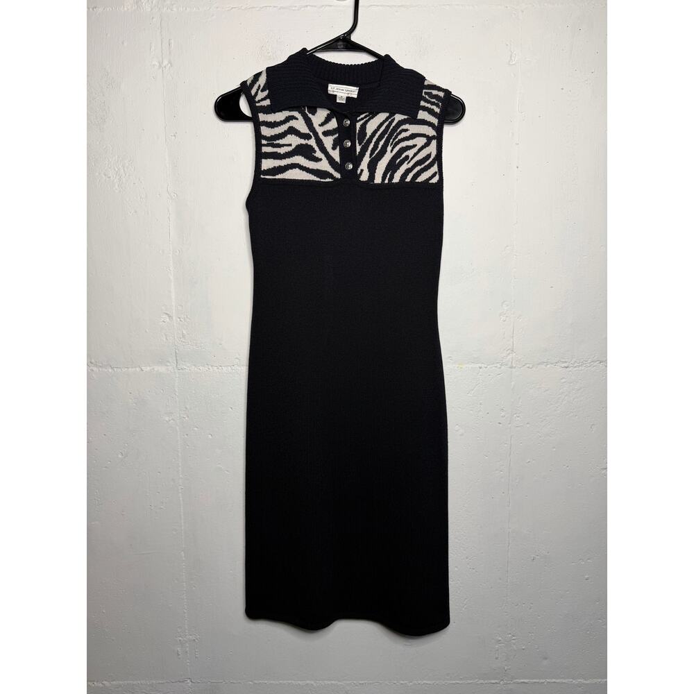 Vintage Black St. John Sport Sleeveless Women ANIMAL PRINT Dress Size P